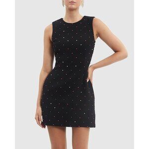 Rebecca Vallance Black Crepe Pollock Beaded Mini Dress $710, Size 6 | 36